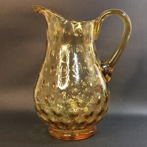 Vintage Honey Amber Hobnail Thumbprint Dot Glass Tea Juice Water Pitcher MCM